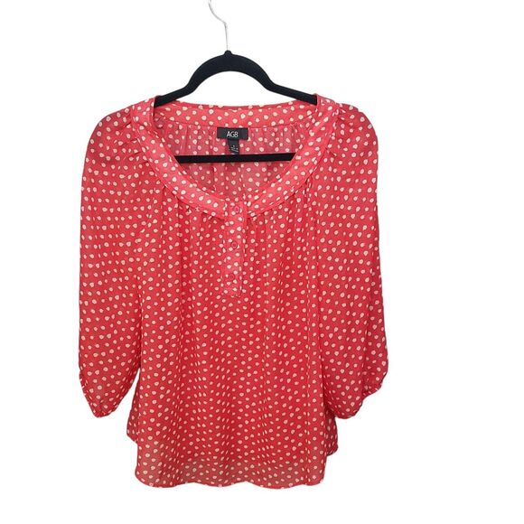 AGB Womens Sz S Red White Polka Dot 3/4 Sleeve Blouse - Picture 1 of 9